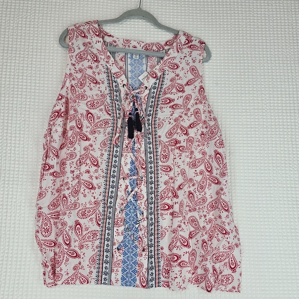 Women's‎ Tunic Sleeveless Blouse Patriotic 3X Red White Blue NWT